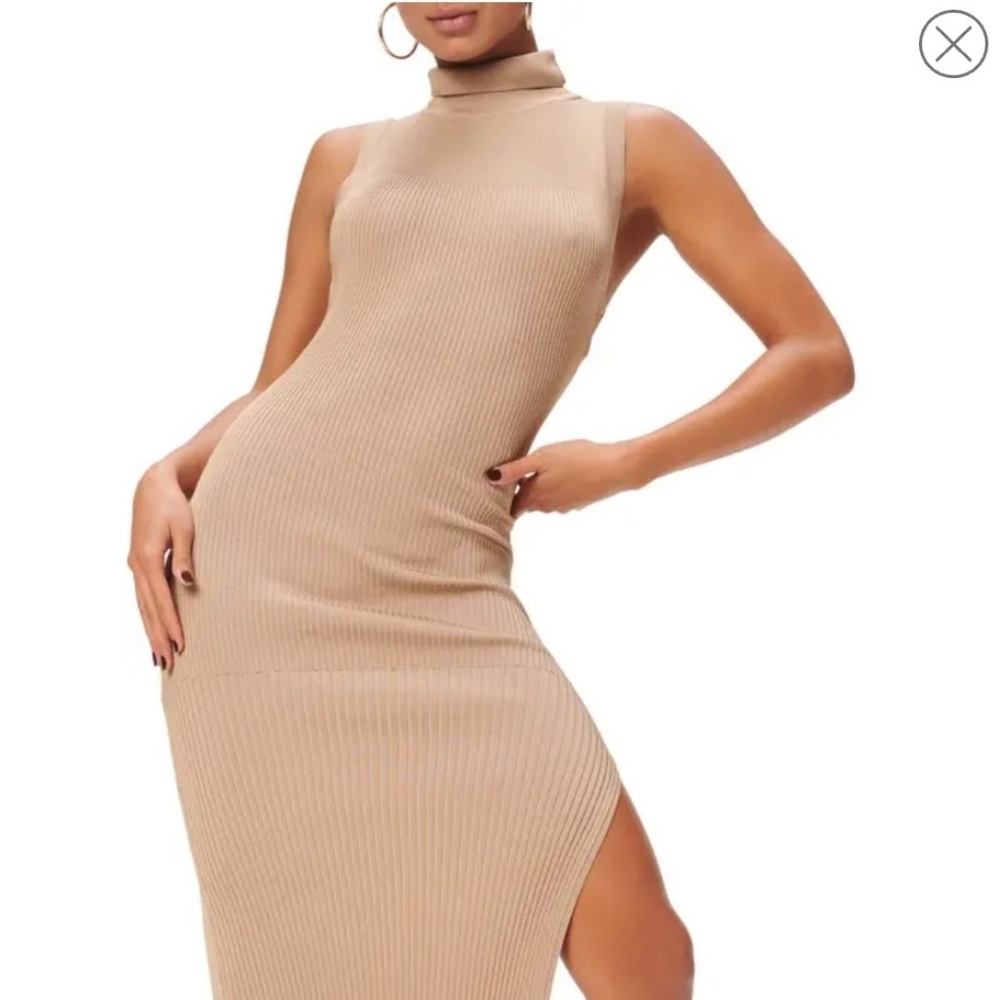 NWT Good American Midi Dress Caramel Size 1/2